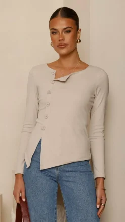 Bubblegum Tops^Addison Long Sleeve Top - Stone