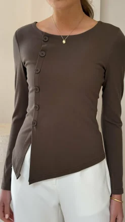 Bubblegum Tops^Addison Long Sleeve Top - Brown