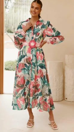 Bubblegum Dresses|Maxi^Aida Long Sleeve Maxi Dress - Spritz Pink