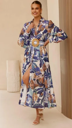 Bubblegum Dresses|Maxi^Aida Long Sleeve Maxi Dress - Azure Blue