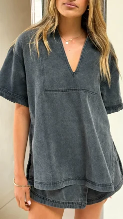 Fashion Allied The Denim Edit|Sets^Alaina Oversized Shirt - Black Denim