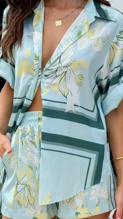 YH AND CO Sets|Bottoms^Alma Shorts - Aqua/Yellow Print