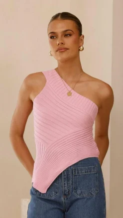 Slide Show Knit Tops|Knitwear^Alyssia One Shoulder Top - Pink