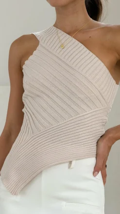 Slide Show Knit Tops|Knitwear^Alyssia One Shoulder Top - Beige