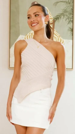 Slide Show Knit Tops|Knitwear^Alyssia One Shoulder Top - Beige