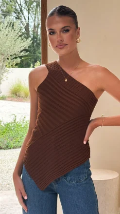 Slide Show Knit Tops|Knitwear^Alyssia One Shoulder Top - Chocolate