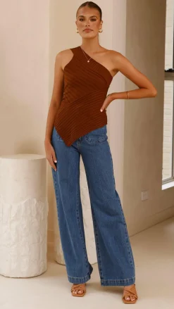 Slide Show Knit Tops|Knitwear^Alyssia One Shoulder Top - Chocolate