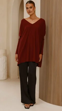 Slide Show Knit Tops|Knitwear^Amalia Knit Top - Burgundy