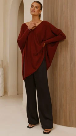 Slide Show Knit Tops|Knitwear^Amalia Knit Top - Burgundy