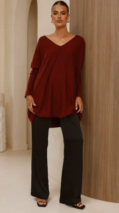 Slide Show Knit Tops|Knitwear^Amalia Knit Top - Burgundy