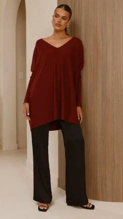 Slide Show Knit Tops|Knitwear^Amalia Knit Top - Burgundy