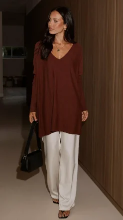 Slide Show Knit Tops|Knitwear^Amalia Knit Top - Chocolate
