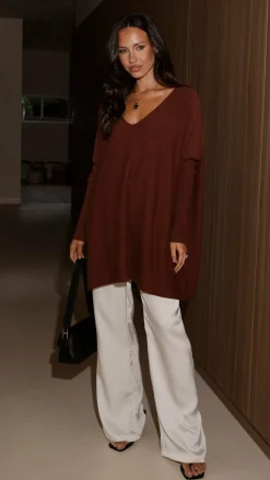 Slide Show Knit Tops|Knitwear^Amalia Knit Top - Chocolate