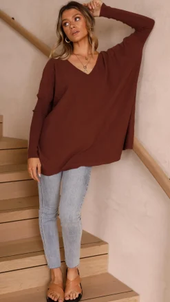 Slide Show Knit Tops|Knitwear^Amalia Knit Top - Chocolate