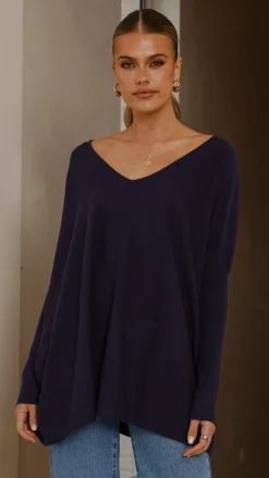 Slide Show Knit Tops|Knitwear^Amalia Knit Top - Navy