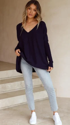 Slide Show Knit Tops|Knitwear^Amalia Knit Top - Navy