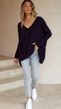 Slide Show Knit Tops|Knitwear^Amalia Knit Top - Navy