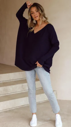 Slide Show Knit Tops|Knitwear^Amalia Knit Top - Navy