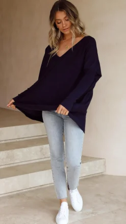 Slide Show Knit Tops|Knitwear^Amalia Knit Top - Navy
