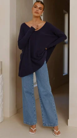 Slide Show Knit Tops|Knitwear^Amalia Knit Top - Navy