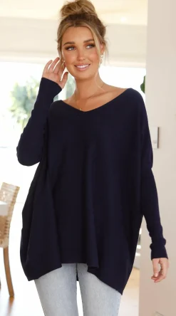 Slide Show Knit Tops|Knitwear^Amalia Knit Top - Navy