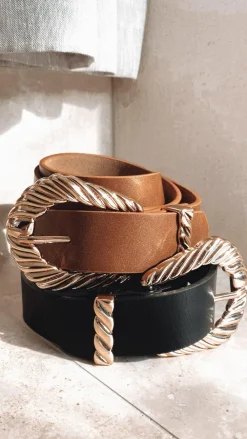 Angel Whisper Belts|The Denim Edit^Amelie Twist Buckle Belt - Brown/Gold
