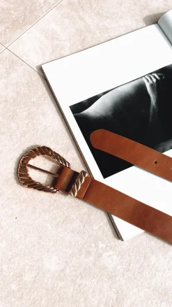 Angel Whisper Belts|The Denim Edit^Amelie Twist Buckle Belt - Brown/Gold