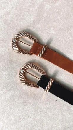 Angel Whisper Belts|The Denim Edit^Amelie Twist Buckle Belt - Brown/Gold