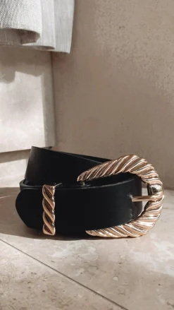 Angel Whisper Belts^Amelie Twist Buckle Belt - Black/Gold