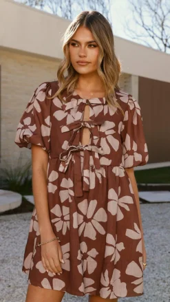 LILYWHYT Dresses|Mini^Arana Mini Dress - Brown Daylillies