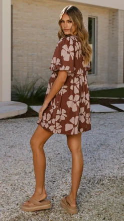 LILYWHYT Dresses|Mini^Arana Mini Dress - Brown Daylillies