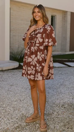 LILYWHYT Dresses|Mini^Arana Mini Dress - Brown Daylillies