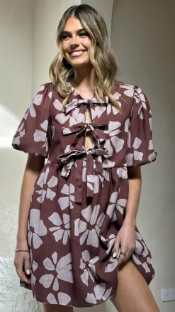 LILYWHYT Dresses|Mini^Arana Mini Dress - Brown Daylillies