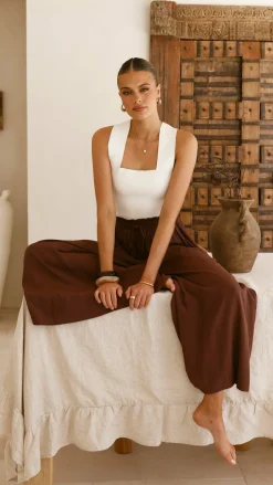 Miracle Fashion Bottoms^Aria Wide Leg Pants - Chocolate