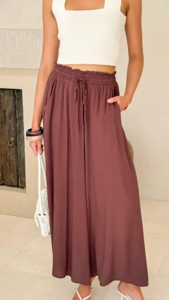 Miracle Fashion Bottoms^Aria Wide Leg Pants - Chocolate
