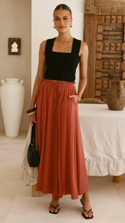 Miracle Fashion Bottoms^Aria Wide Leg Pants - Terracotta