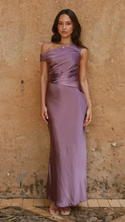 LILYWHYT Dresses|Bridesmaid^Auria Off Shoulder Maxi Dress - Plum