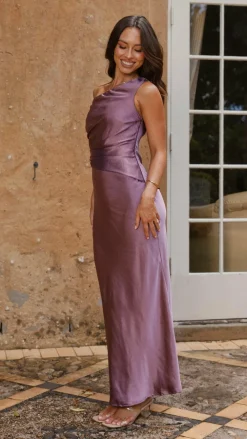 LILYWHYT Dresses|Bridesmaid^Auria Off Shoulder Maxi Dress - Plum