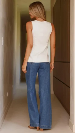 Burans The Denim Edit|Tops^Bailey Button Up Vest - White Denim