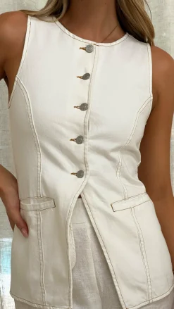 Burans The Denim Edit|Tops^Bailey Button Up Vest - White Denim