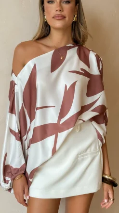 Amore Agencies Tops^Bailey Off Shoulder Top - White / Brown