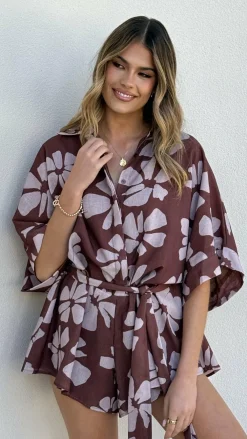 LILYWHYT Playsuits^Bailin Playsuit - Brown Daylillies