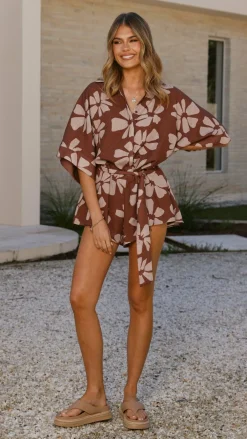 LILYWHYT Playsuits^Bailin Playsuit - Brown Daylillies