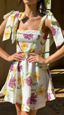 LILYWHYT Sale Dresses^Balta Mini Dress - White / Purple Floral