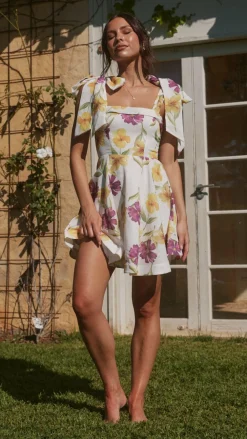 LILYWHYT Sale Dresses^Balta Mini Dress - White / Purple Floral