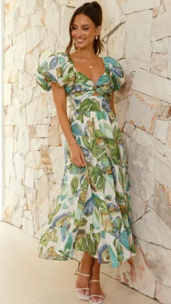 Pink Diamond Dresses|Maxi^Balthazar Maxi Dress - Green / Blue Print