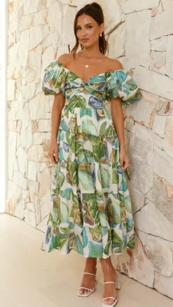 Pink Diamond Dresses|Maxi^Balthazar Maxi Dress - Green / Blue Print