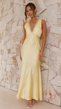 LILYWHYT Sale Dresses^Basiano Maxi Dress - Yellow / Lace