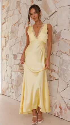LILYWHYT Sale Dresses^Basiano Maxi Dress - Yellow / Lace