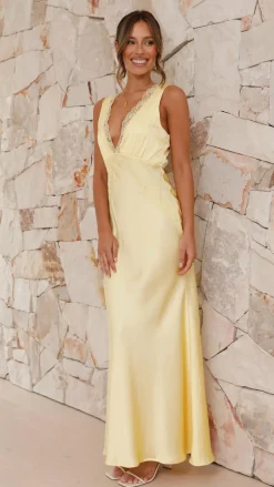 LILYWHYT Sale Dresses^Basiano Maxi Dress - Yellow / Lace